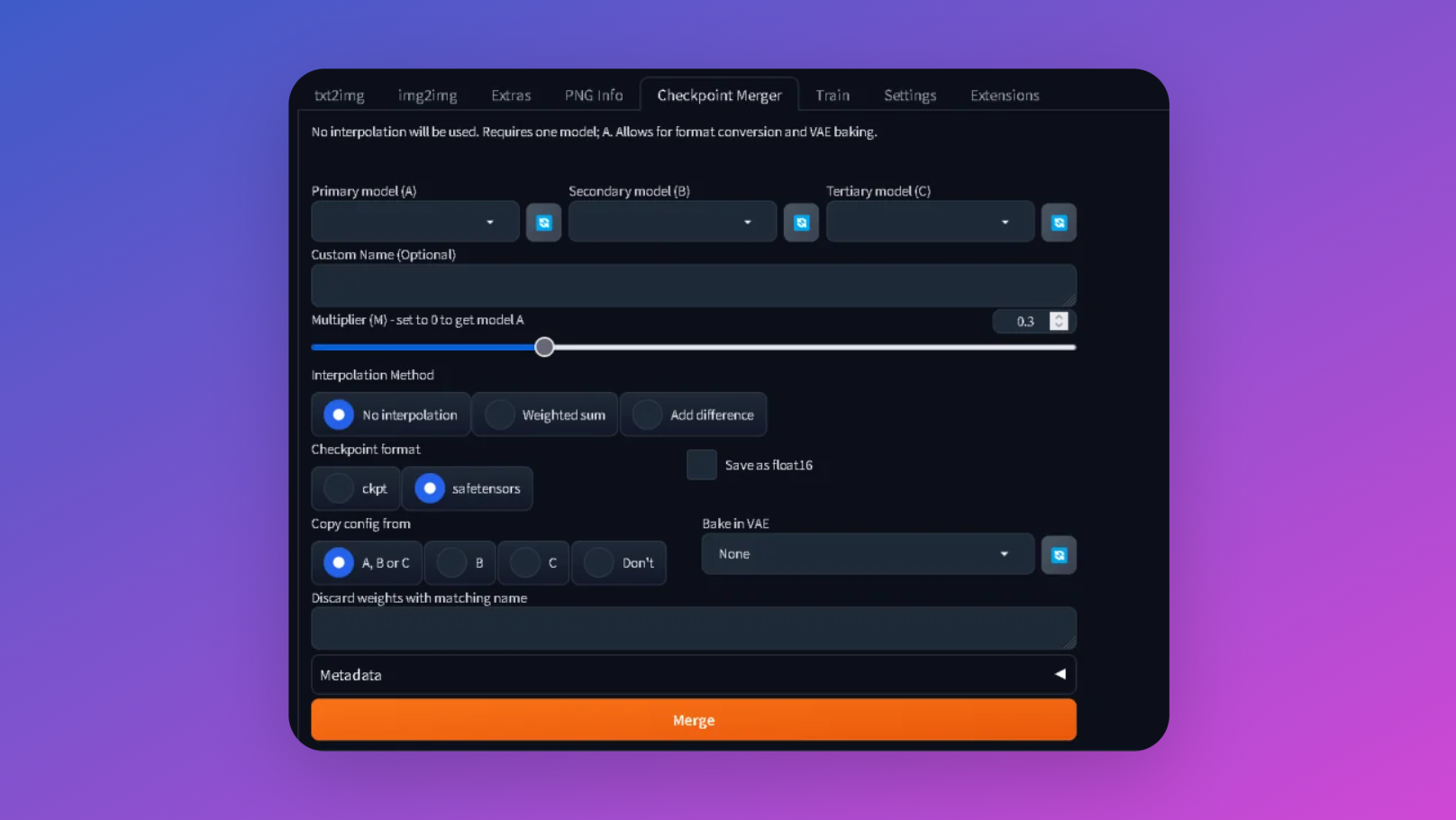 Checkpoint Merger in Automatic1111 WebUI