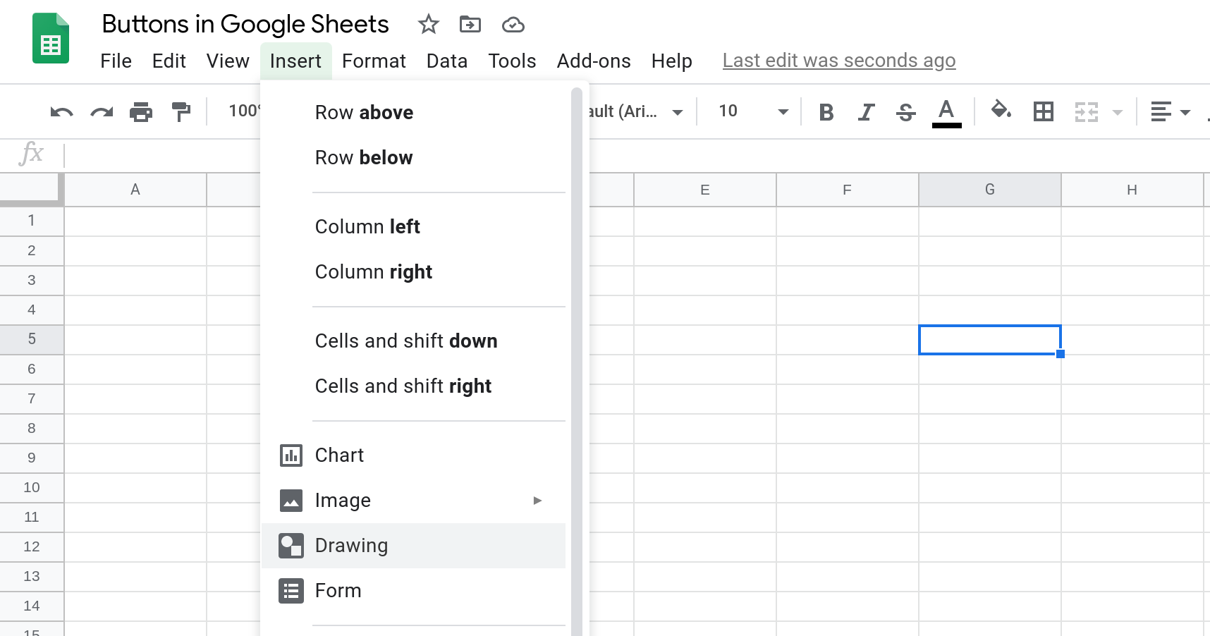 Eine Schaltfläche in Google Sheets mit dem Zeichnungswerkzeug erstellen