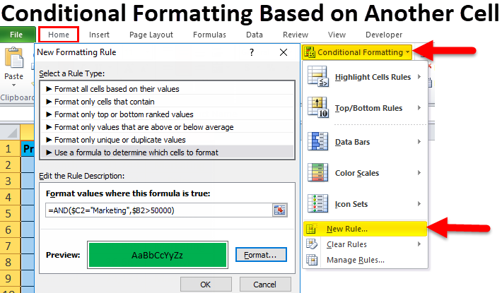 Bedingte Formatierung basierend auf einer anderen Zelle in Excel