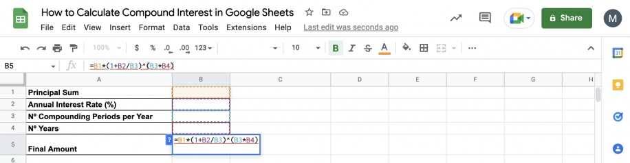 Setting Up a Compound Interest Calculator in Google Sheets