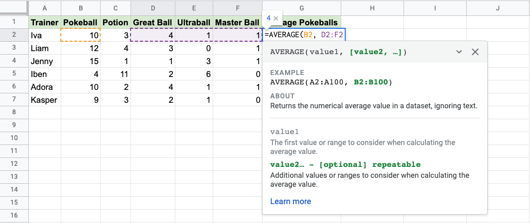 Wie man den Durchschnitt in Google Sheets berechnet